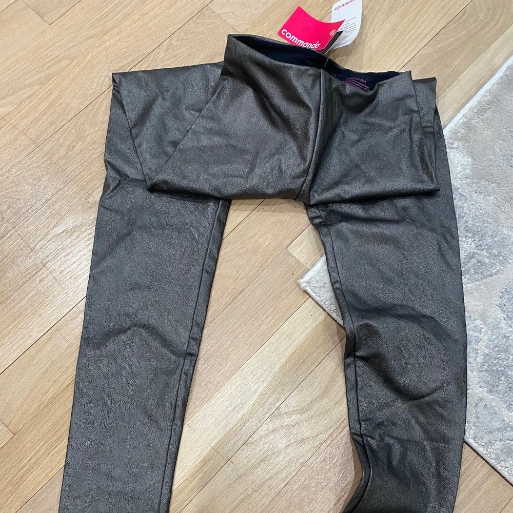 Brand New With Tags Commando Faux Leather Leggings Size Small, grey/chrome